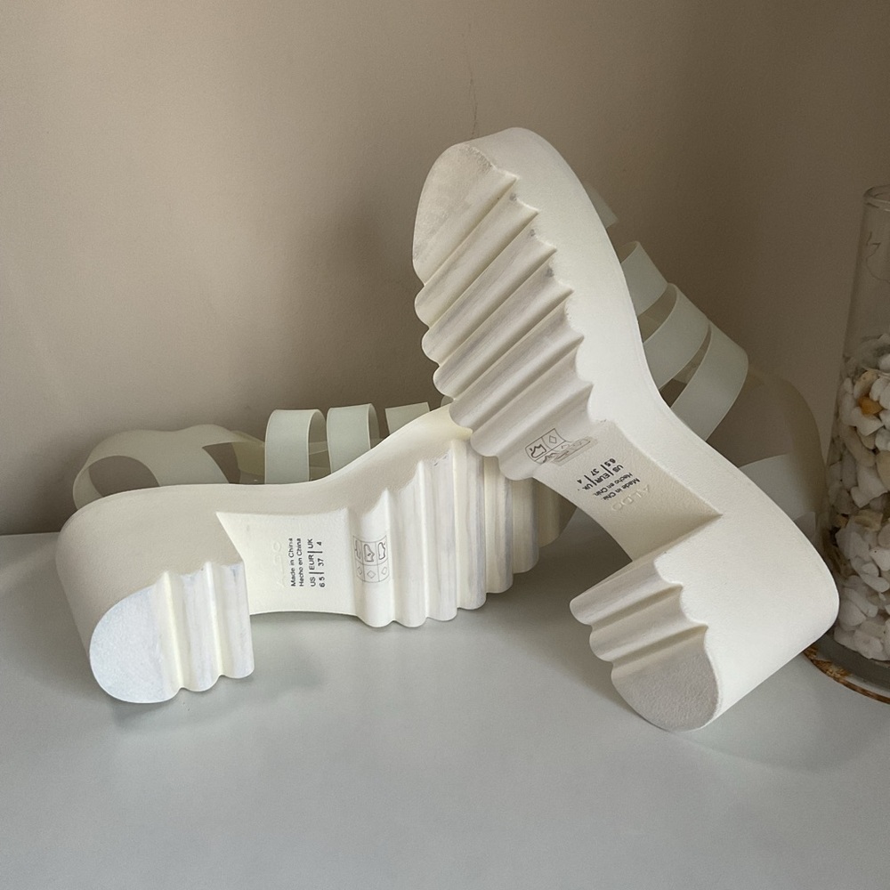 Aldo Women’s White Platform Sandals Size 6.5 Chunky Heel Summer Trendy Shoes - Picture 7 of 8